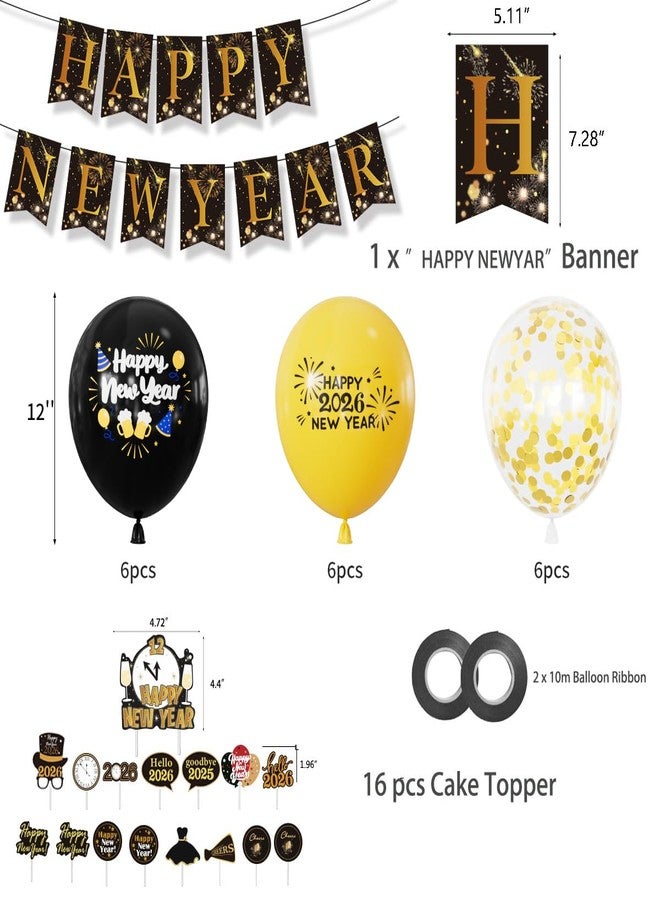 Haolongfa Happy New Year Party Decorations, Black & Gold Balloons, Happy New Year Banner, Cupcake Toppers, New Years Eve Decorations 2026 for Countdown, Apartment, Office,Intimate Family Gathering - Image 2